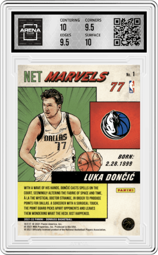 Luka Doncic from the 2021-22 Panini Donruss set graded by Arena Club and given an overall grade of 10.