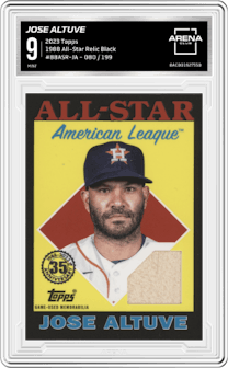 Jose Altuve from the 2023 Topps set featuring a Black parallel graded by Arena Club and given an overall grade of 9.