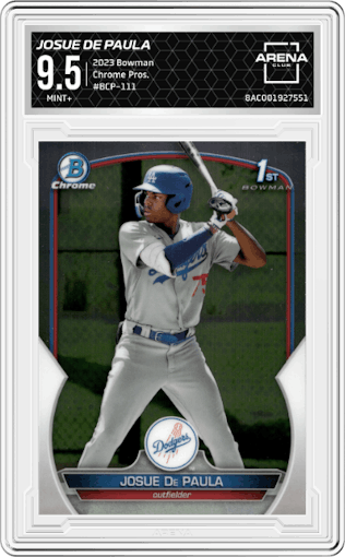 Josue De Paula from the 2023 Bowman  set graded by Arena Club and given an overall grade of 9.5.