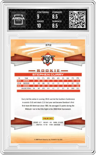 Stephen Curry from the 2009-10 Panini  set graded by Arena Club and given an overall grade of 9.