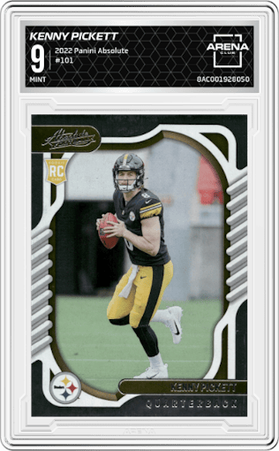 Kenny Pickett from the 2022 Panini Absolute set graded by Arena Club and given an overall grade of 9.