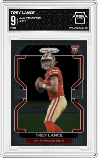 Trey Lance from the 2021 Panini Prizm set graded by Arena Club and given an overall grade of 9.