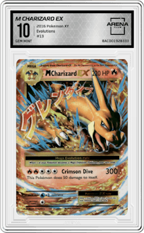 M Charizard EX from the 2016 Pokemon XY set graded by Arena Club and given an overall grade of 10.
