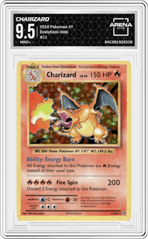Charizard  from the 2016 Pokemon XY set graded by Arena Club and given an overall grade of 9.5.