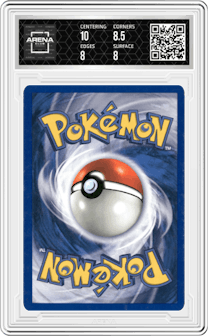 Here Comes Team Rocket! from the 2000 Pokemon set graded by Arena Club and given an overall grade of 8.5.