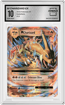 M Charizard EX from the 2016 Pokemon XY set graded by Arena Club and given an overall grade of 10.