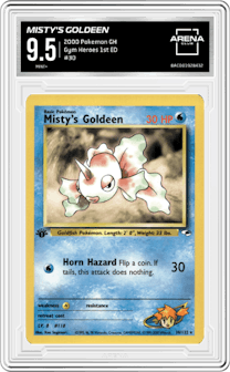 Misty's Goldeen from the 2000 Pokemon GH set graded by Arena Club and given an overall grade of 9.5.