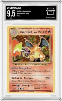 Charizard  from the 2016 Pokemon XY set graded by Arena Club and given an overall grade of 9.5.