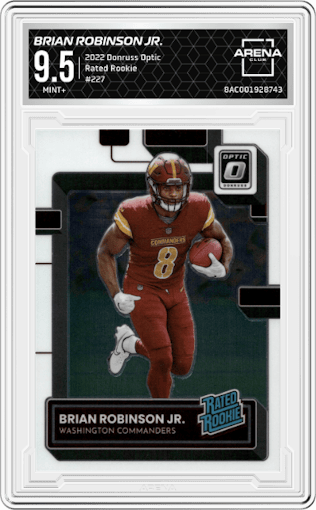 Brian Robinson Jr. from the 2022 Panini Donruss Optic set graded by Arena Club and given an overall grade of 9.5.