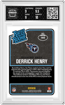 Derrick Henry from the 2016 Panini Donruss Optic Football  set graded by Arena Club and given an overall grade of 9.5.