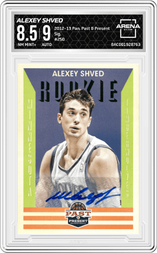 Alexey Shved from the 2012-13 Panini Past & Present set graded by Arena Club and given an overall grade of 8.5.