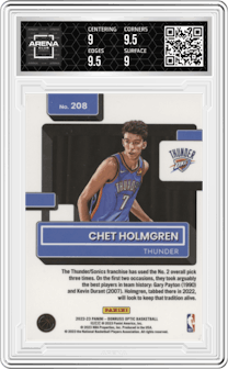 Chet Holmgren from the 2022-23 Panini Donruss Optic  set graded by Arena Club and given an overall grade of 9.5.