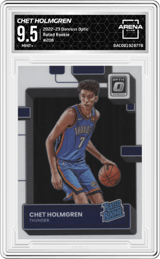 Chet Holmgren from the 2022-23 Panini Donruss Optic  set graded by Arena Club and given an overall grade of 9.5.