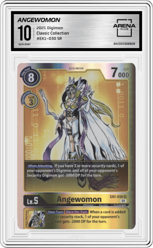 Angewomon from the 2021 Digimon set graded by Arena Club and given an overall grade of 10.