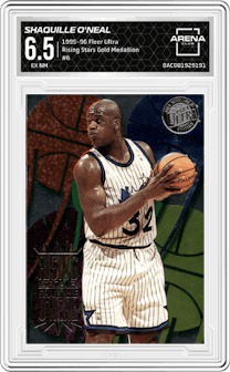 Shaquille O'Neal from the 1995-96 Fleer Ultra set featuring a Gold Medallion parallel graded by Arena Club and given an overall grade of 6.5.