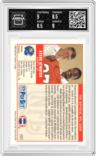 Steve Atwater from the 1989 Pro Set set graded by Arena Club and given an overall grade of 9.