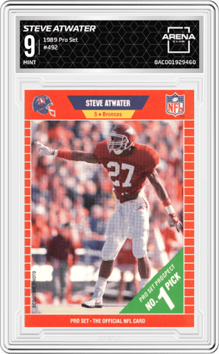 Steve Atwater from the 1989 Pro Set set graded by Arena Club and given an overall grade of 9.