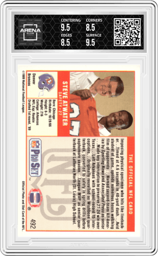 Steve Atwater from the 1989 Pro Set set graded by Arena Club and given an overall grade of 9.