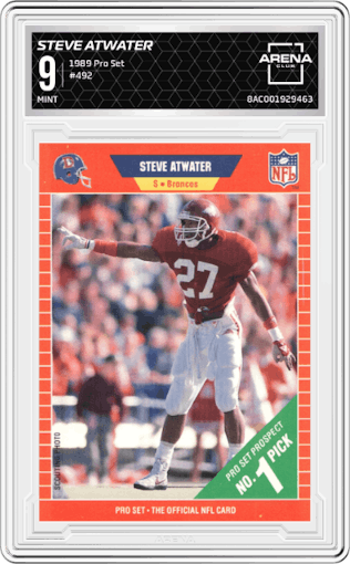 Steve Atwater from the 1989 Pro Set set graded by Arena Club and given an overall grade of 9.