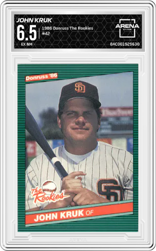 John Kruk from the 1986 Donruss The Rookies set graded by Arena Club and given an overall grade of 6.5.