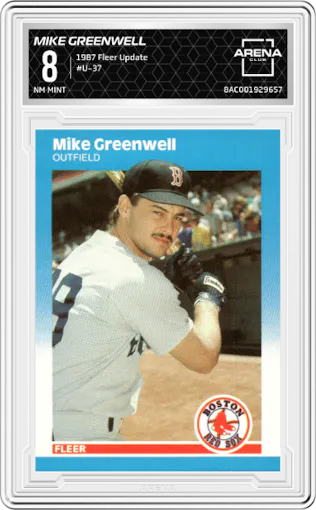Mike Greenwell from the 1987 Fleer Update set graded by Arena Club and given an overall grade of 8.