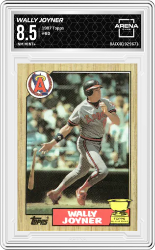 Wally Joyner from the 1987 Topps set graded by Arena Club and given an overall grade of 8.5.