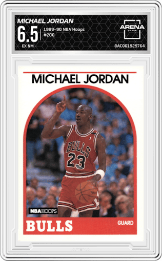 Michael Jordan  from the 1989-90 NBA Hoops  set graded by Arena Club and given an overall grade of 6.5.