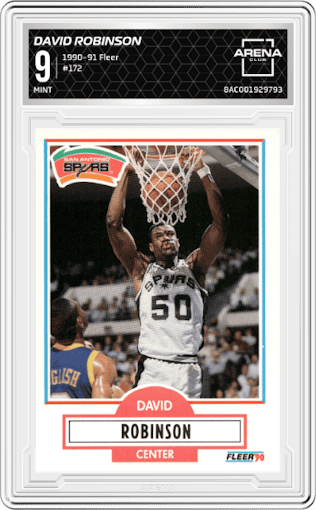 David Robinson from the 1990-91 Fleer set graded by Arena Club and given an overall grade of 9.