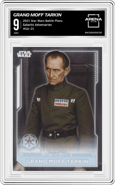 Grand Moff Tarkin from the 2021 Topps Star Wars Battle Plans set graded by Arena Club and given an overall grade of 9.
