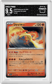 Moltres from the 2023 Pokemon SV JPN set graded by Arena Club and given an overall grade of 9.5.