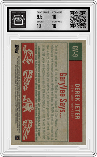 Derek Jeter from the 2019 Topps set graded by Arena Club and given an overall grade of 10.