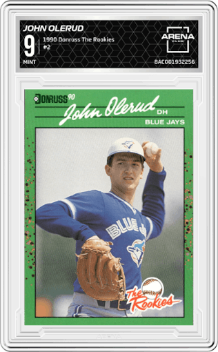 John Olerud from the 1990 Donruss The Rookies set graded by Arena Club and given an overall grade of 9.