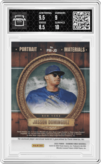 Jasson Dominguez from the 2022 Panini Diamond Kings set graded by Arena Club and given an overall grade of 9.