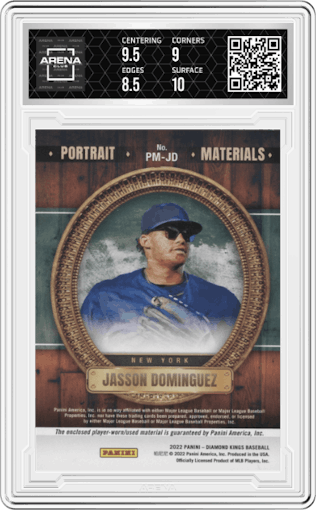 Jasson Dominguez from the 2022 Panini Diamond Kings set graded by Arena Club and given an overall grade of 9.
