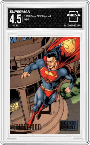 Superman from the 1995 Fleer DC VS Marvel set graded by Arena Club and given an overall grade of 4.5.