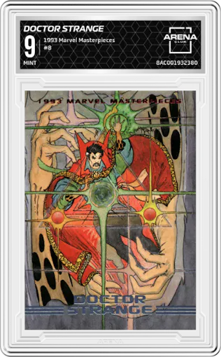 Doctor Strange from the 1993 SkyBox Marvel Masterpieces Trading set graded by Arena Club and given an overall grade of 9.