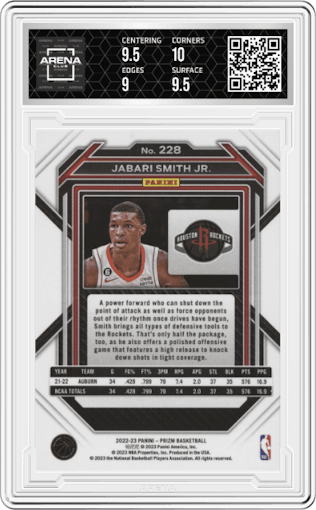 Jabari Smith Jr. from the 2022-23 Panini Prizm  set graded by Arena Club and given an overall grade of 9.5.