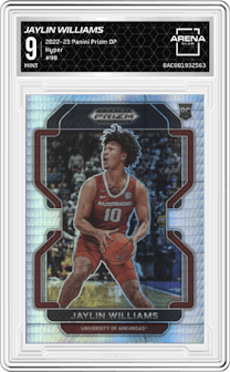 Jaylin Williams from the 2022-23 Panini Prizm Draft Picks set featuring a Hyper parallel graded by Arena Club and given an overall grade of 9.