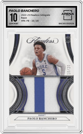 Paolo Banchero from the 2022-23 Panini Flawless Collegiate set graded by Arena Club and given an overall grade of 10.