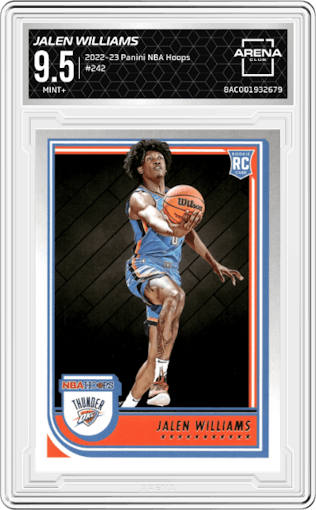 Jalen Williams from the 2022-23 Panini NBA Hoops set graded by Arena Club and given an overall grade of 9.5.