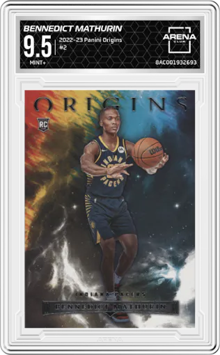 Bennedict Mathurin from the 2022-23 Panini Origins set graded by Arena Club and given an overall grade of 9.5.