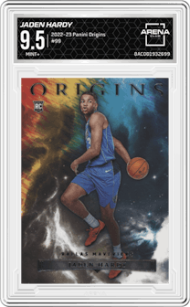 Jaden Hardy from the 2022-23 Panini Origins set graded by Arena Club and given an overall grade of 9.5.