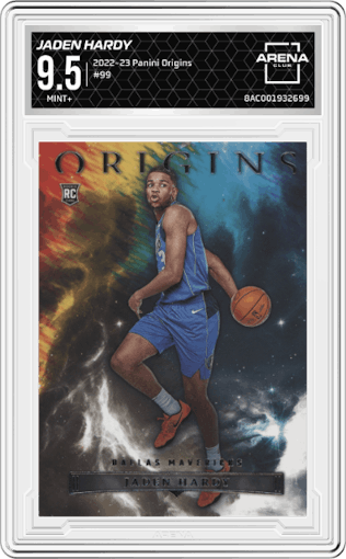 Jaden Hardy from the 2022-23 Panini Origins set graded by Arena Club and given an overall grade of 9.5.