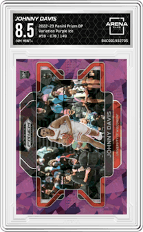 Johnny Davis from the 2022-23 Panini Prizm Draft Picks set featuring a Purple Ice parallel graded by Arena Club and given an overall grade of 8.5.