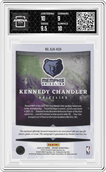 Kennedy Chandler from the 2022-23 Panini Origins set graded by Arena Club and given an overall grade of 9.5.
