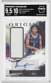 Kennedy Chandler from the 2022-23 Panini Origins set graded by Arena Club and given an overall grade of 9.5.