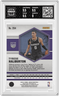 Tyrese Haliburton from the 2020-21 Panini Mosaic set graded by Arena Club and given an overall grade of 9.5.