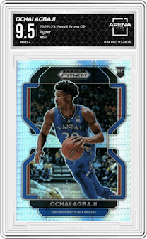 Ochai Agbaji from the 2022-23 Panini Prizm Draft Picks set featuring a Hyper parallel graded by Arena Club and given an overall grade of 9.5.