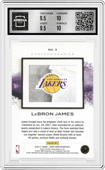 LeBron James from the 2020-21 Panini Court Kings set graded by Arena Club and given an overall grade of 10.