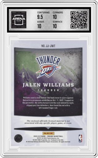 Jalen Williams  from the 2022-23 Panini Origins set graded by Arena Club and given an overall grade of 10.